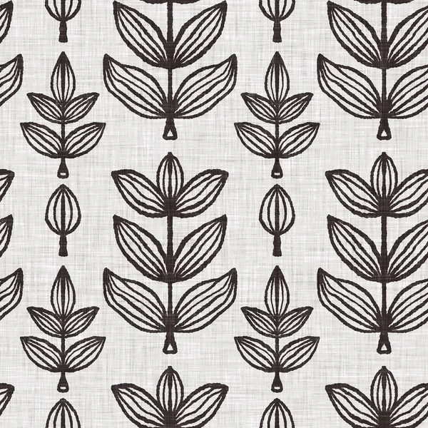 Fransız gri botanik yapraklı keten desenli, 2 tonluk kır evi motifli. Basit bir kırsal kumaş tekstil etkisi. İlkel, eski püskü, şık mutfak bezi tasarımı..