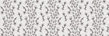Fransız gri botanik yaprağı keten kenar desenli ve 2 renkli kır evi motifli. Basit bir kırsal kumaş tekstil etkisi. İlkel, eski püskü, şık mutfak bezi tasarımı..