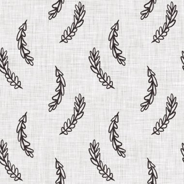 Fransız gri botanik yapraklı keten desenli, 2 tonluk kır evi motifli. Basit bir kırsal kumaş tekstil etkisi. İlkel, eski püskü, şık mutfak bezi tasarımı..