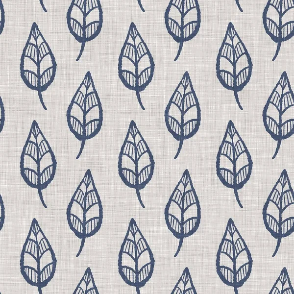 Fransız mavi botanik yaprağı keten desenli ve 2 tonluk kır evi motifli. Basit bir kırsal kumaş tekstil etkisi. İlkel, eski püskü, şık mutfak bezi tasarımı..