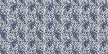 Fransız mavi botanik yaprağı, iki tonluk kır evi motifli, dikişsiz sınır. Basit bir kırsal kumaş tekstil etkisi. İlkel, eski püskü, şık mutfak bezi tasarımı..