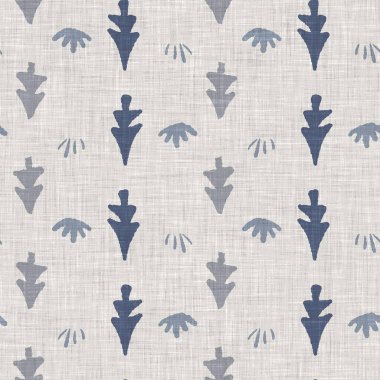 Fransız mavi botanik yaprağı keten desenli ve 2 tonluk kır evi motifli. Basit bir kırsal kumaş tekstil etkisi. İlkel, eski püskü, şık mutfak bezi tasarımı..