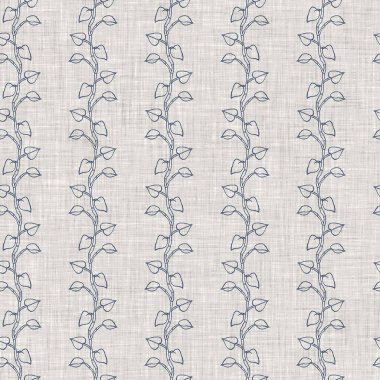 Fransız mavi botanik yaprağı keten desenli ve 2 tonluk kır evi motifli. Basit bir kırsal kumaş tekstil etkisi. İlkel, eski püskü, şık mutfak bezi tasarımı..