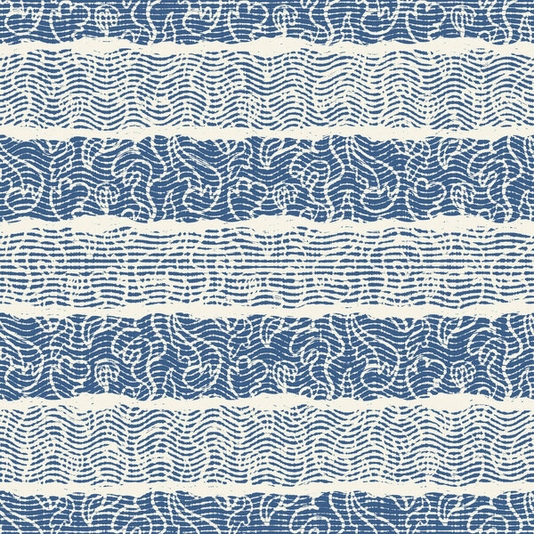 Delicate french lace effect seamless stripe pattern. Ornate provence style lacy ribbon country cottage decor background. Linen fabric wallpaper for rustic modern shabby chic design.