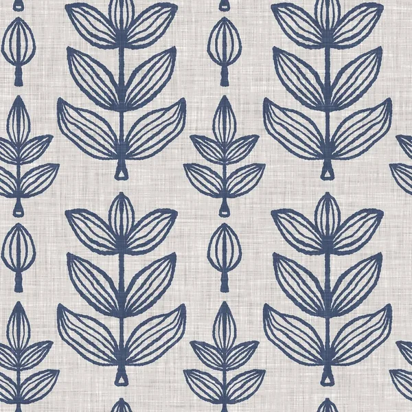 Fransız mavi botanik yaprağı keten desenli ve 2 tonluk kır evi motifli. Basit bir kırsal kumaş tekstil etkisi. İlkel, eski püskü, şık mutfak bezi tasarımı..