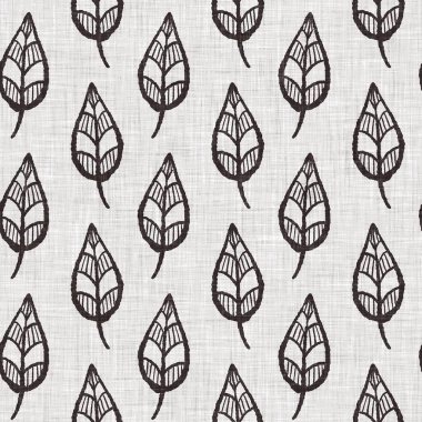 Fransız gri botanik yapraklı keten desenli, 2 tonluk kır evi motifli. Basit bir kırsal kumaş tekstil etkisi. İlkel, eski püskü, şık mutfak bezi tasarımı..