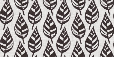 Fransız gri botanik yaprağı, iki tonluk kır evi motifli dikişsiz sınır. Basit bir kırsal kumaş tekstil etkisi. İlkel, eski püskü, şık mutfak bezi tasarımı..