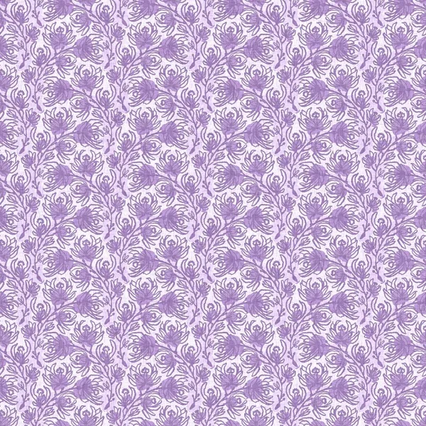 Gender neutral purple flower seamless raster background. Simple whimsical 2 tone pattern. Kids floral nursery wallpaper or scandi all over print. — 스톡 사진