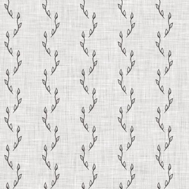 Fransız gri botanik yapraklı keten desenli, 2 tonluk kır evi motifli. Basit bir kırsal kumaş tekstil etkisi. İlkel, eski püskü, şık mutfak bezi tasarımı..