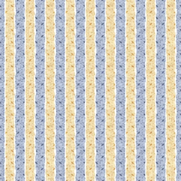 シームレスフランスのカントリーキッチンストライプ生地パターンプリント。青い黄色の縦の縞模様の背景。バティック染料挑発スタイル素朴な織りコテージコア繊維. — ストック写真