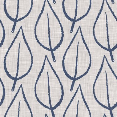 Fransız mavi botanik yaprağı keten desenli ve 2 tonluk kır evi motifli. Basit bir kırsal kumaş tekstil etkisi. İlkel, eski püskü, şık mutfak bezi tasarımı..