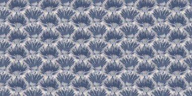 Fransız mavi botanik yaprağı, iki tonluk kır evi motifli, dikişsiz sınır. Basit bir kırsal kumaş tekstil etkisi. İlkel, eski püskü, şık mutfak bezi tasarımı..