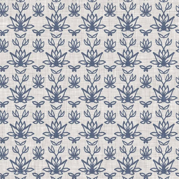 Fransız mavi botanik yaprağı keten desenli ve 2 tonluk kır evi motifli. Basit bir kırsal kumaş tekstil etkisi. İlkel, eski püskü, şık mutfak bezi tasarımı..