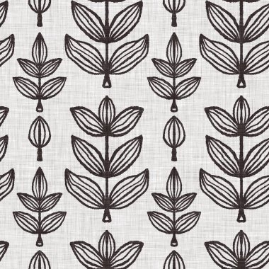 Fransız gri botanik yapraklı keten desenli, 2 tonluk kır evi motifli. Basit bir kırsal kumaş tekstil etkisi. İlkel, eski püskü, şık mutfak bezi tasarımı..