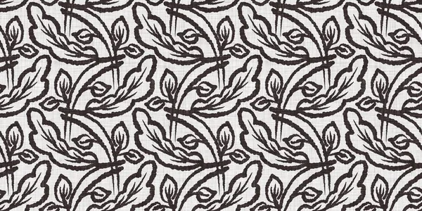 Fransız gri botanik yaprağı, iki tonluk kır evi motifli dikişsiz sınır. Basit bir kırsal kumaş tekstil etkisi. İlkel, eski püskü, şık mutfak bezi tasarımı.. — Stok fotoğraf