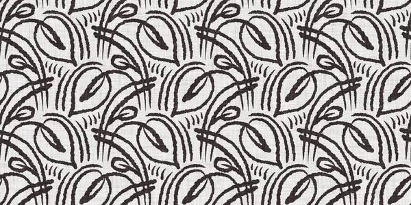 Fransız gri botanik yaprağı, iki tonluk kır evi motifli dikişsiz sınır. Basit bir kırsal kumaş tekstil etkisi. İlkel, eski püskü, şık mutfak bezi tasarımı..