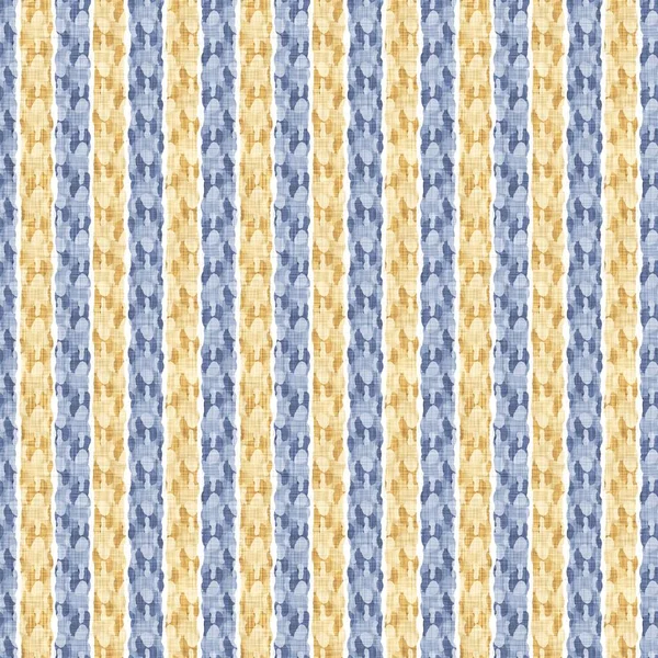 Stampa senza cuciture del modello del tessuto della striscia della cucina del paese francese. Sfondo blu giallo bianco a strisce verticali. Batik tintura provenza stile rustico tessuto cottagecore tessile. — Foto Stock