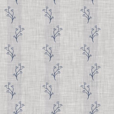 Fransız mavi botanik yaprağı keten desenli ve 2 tonluk kır evi motifli. Basit bir kırsal kumaş tekstil etkisi. İlkel, eski püskü, şık mutfak bezi tasarımı..