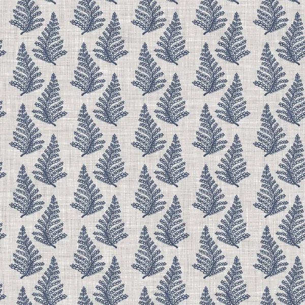 Fransız mavi botanik yaprağı keten desenli ve 2 tonluk kır evi motifli. Basit bir kırsal kumaş tekstil etkisi. İlkel, eski püskü, şık mutfak bezi tasarımı..