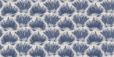 Fransız mavi botanik yaprağı, iki tonluk kır evi motifli, dikişsiz sınır. Basit bir kırsal kumaş tekstil etkisi. İlkel, eski püskü, şık mutfak bezi tasarımı..
