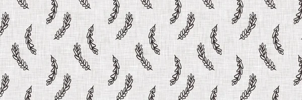 Fransız gri botanik yaprağı keten kenar desenli ve 2 renkli kır evi motifli. Basit bir kırsal kumaş tekstil etkisi. İlkel, eski püskü, şık mutfak bezi tasarımı..