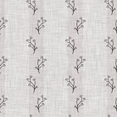 Fransız gri botanik yapraklı keten desenli, 2 tonluk kır evi motifli. Basit bir kırsal kumaş tekstil etkisi. İlkel, eski püskü, şık mutfak bezi tasarımı..