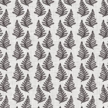 Fransız gri botanik yapraklı keten desenli, 2 tonluk kır evi motifli. Basit bir kırsal kumaş tekstil etkisi. İlkel, eski püskü, şık mutfak bezi tasarımı..