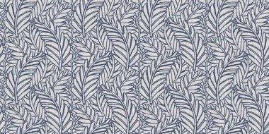 Fransız mavi botanik yaprağı, iki tonluk kır evi motifli, dikişsiz sınır. Basit bir kırsal kumaş tekstil etkisi. İlkel, eski püskü, şık mutfak bezi tasarımı..