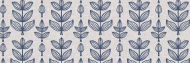 Fransız mavi botanik yaprağı, iki tonluk kır evi motifli, dikişsiz sınır. Basit bir kırsal kumaş tekstil etkisi. İlkel, eski püskü, şık mutfak bezi tasarımı..