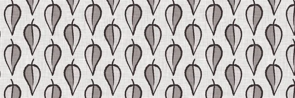 Französisch graues botanisches Blattleinen-Randmuster mit 2-farbigem Landhausmotiv. Einfache Vintage rustikalen Stoff Textil-Effekt. Primitives modernes Shabby Chic Küchentuch-Design. — Stockfoto