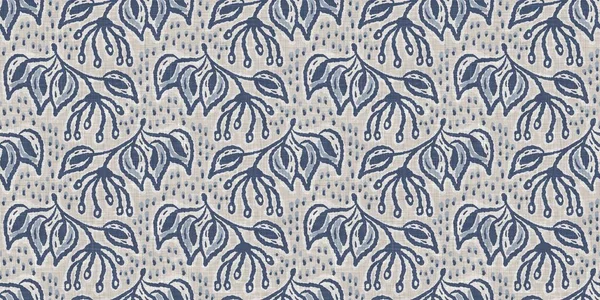 Fransız mavi botanik yaprağı, iki tonluk kır evi motifli, dikişsiz sınır. Basit bir kırsal kumaş tekstil etkisi. İlkel, eski püskü, şık mutfak bezi tasarımı..