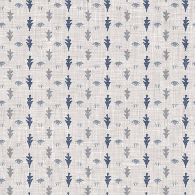 Fransız mavi botanik yaprağı keten desenli ve 2 tonluk kır evi motifli. Basit bir kırsal kumaş tekstil etkisi. İlkel, eski püskü, şık mutfak bezi tasarımı..