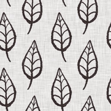 Fransız gri botanik yapraklı keten desenli, 2 tonluk kır evi motifli. Basit bir kırsal kumaş tekstil etkisi. İlkel, eski püskü, şık mutfak bezi tasarımı..