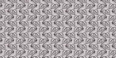 Fransız gri botanik yaprağı, iki tonluk kır evi motifli dikişsiz sınır. Basit bir kırsal kumaş tekstil etkisi. İlkel, eski püskü, şık mutfak bezi tasarımı..