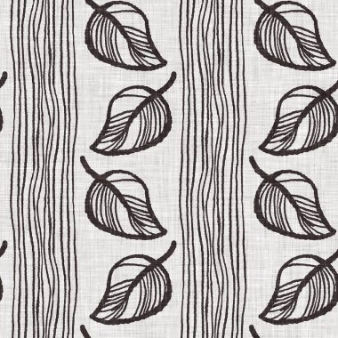 Fransız gri botanik yapraklı keten desenli, 2 tonluk kır evi motifli. Basit bir kırsal kumaş tekstil etkisi. İlkel, eski püskü, şık mutfak bezi tasarımı..