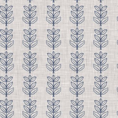 Fransız mavi botanik yaprağı keten desenli ve 2 tonluk kır evi motifli. Basit bir kırsal kumaş tekstil etkisi. İlkel, eski püskü, şık mutfak bezi tasarımı..