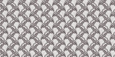 Fransız gri botanik yaprağı, iki tonluk kır evi motifli dikişsiz sınır. Basit bir kırsal kumaş tekstil etkisi. İlkel, eski püskü, şık mutfak bezi tasarımı..