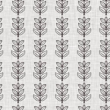 Fransız gri botanik yapraklı keten desenli, 2 tonluk kır evi motifli. Basit bir kırsal kumaş tekstil etkisi. İlkel, eski püskü, şık mutfak bezi tasarımı..