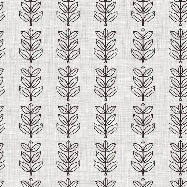 French grey botanical leaf linen seamless pattern with 2 tone country cottage style motif. Simple vintage rustic fabric textile effect. Primitive modern shabby chic kitchen cloth design. — Stock Photo, Image