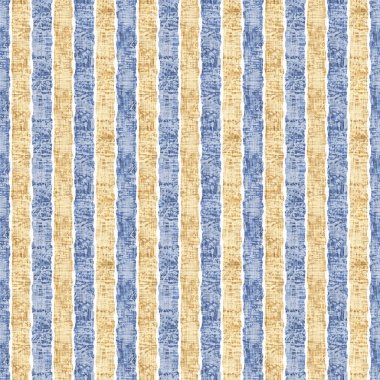 Kusursuz Fransız kırsal mutfak çizgili kumaş deseni. Mavi sarı, beyaz, dikey çizgili arka plan. Batik Boyası Kaynak Stili Kırsal Örgü Cottagecore Tekstili. 
