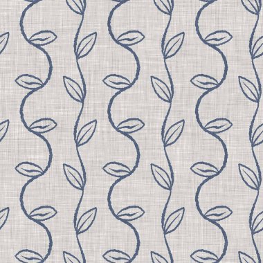 Fransız mavi botanik yaprağı keten desenli ve 2 tonluk kır evi motifli. Basit bir kırsal kumaş tekstil etkisi. İlkel, eski püskü, şık mutfak bezi tasarımı..