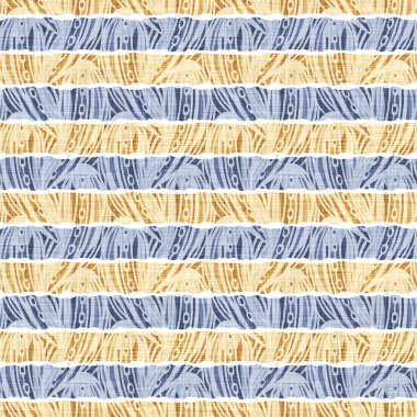Kusursuz Fransız kırsal mutfak çizgili kumaş deseni. Mavi sarı beyaz yatay çizgili arka plan. Batik Boyası Kaynak Stili Kırsal Örgü Cottagecore Tekstili. 