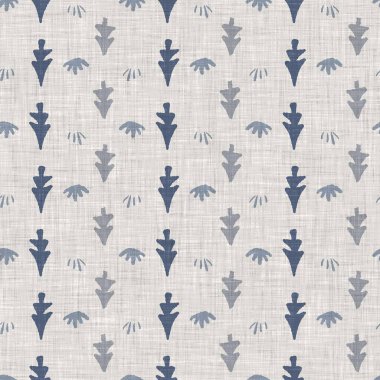 Fransız mavi botanik yaprağı keten desenli ve 2 tonluk kır evi motifli. Basit bir kırsal kumaş tekstil etkisi. İlkel, eski püskü, şık mutfak bezi tasarımı..