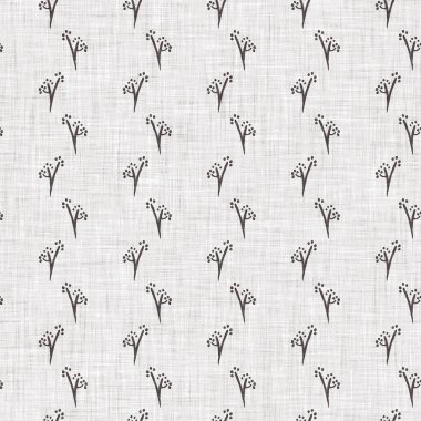 Fransız gri botanik yapraklı keten desenli, 2 tonluk kır evi motifli. Basit bir kırsal kumaş tekstil etkisi. İlkel, eski püskü, şık mutfak bezi tasarımı..