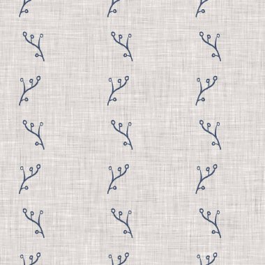 Fransız mavi botanik yaprağı keten desenli ve 2 tonluk kır evi motifli. Basit bir kırsal kumaş tekstil etkisi. İlkel, eski püskü, şık mutfak bezi tasarımı..