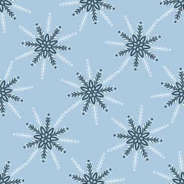 Noel dondurulmuş kar tanesi kusursuz vektör deseni. Ambalaj kağıdı, Xmas ve buzlu duvar kâğıdı için erkeksi bir kar grafiği tasarımı. Tatil eli çizilmiş Aralık yıldızı.