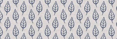 Fransız mavi botanik yaprağı, iki tonluk kır evi motifli, dikişsiz sınır. Basit bir kırsal kumaş tekstil etkisi. İlkel, eski püskü, şık mutfak bezi tasarımı..