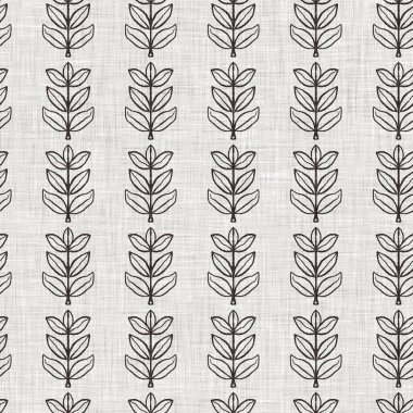 Fransız gri botanik yapraklı keten desenli, 2 tonluk kır evi motifli. Basit bir kırsal kumaş tekstil etkisi. İlkel, eski püskü, şık mutfak bezi tasarımı..