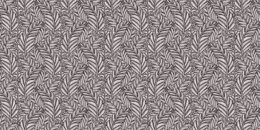 Fransız gri botanik yaprağı, iki tonluk kır evi motifli dikişsiz sınır. Basit bir kırsal kumaş tekstil etkisi. İlkel, eski püskü, şık mutfak bezi tasarımı..