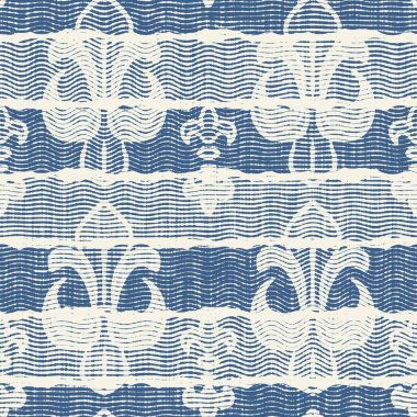 Hassas Fransız dantel efekti. Kusursuz çizgili desen. Süslü Provence tarzı dantelli kır evi dekorasyonu. Kırsal, modern, pejmürde, şık tasarım için keten kumaş duvar kağıdı..